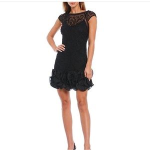 Guess Black Lace Mini Dress with Ruffle Hem